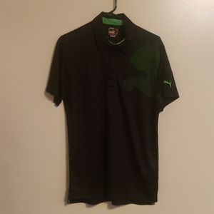 *Puma* Mens Golf Polo~ Black/Green Logo~ Sz Med